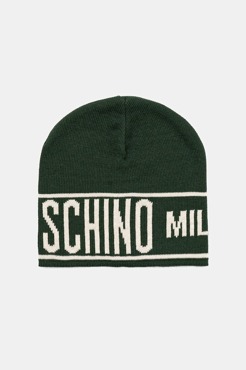 Vlnená čiapka Moschino zelená farba, z tenkej pleteniny, M5633 60081