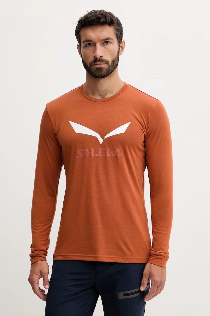 Športové tričko s dlhým rukávom Salewa Solidlogo zelená farba, s potlačou