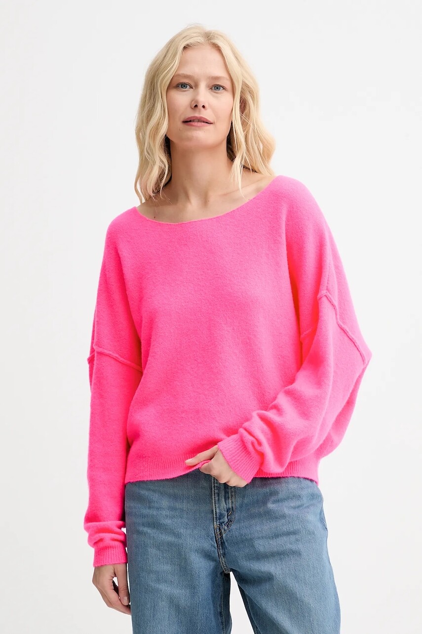 Sveter s prímesou vlny American Vintage PULL ML COL BATEAU ružová farba, ľahký, DAM225