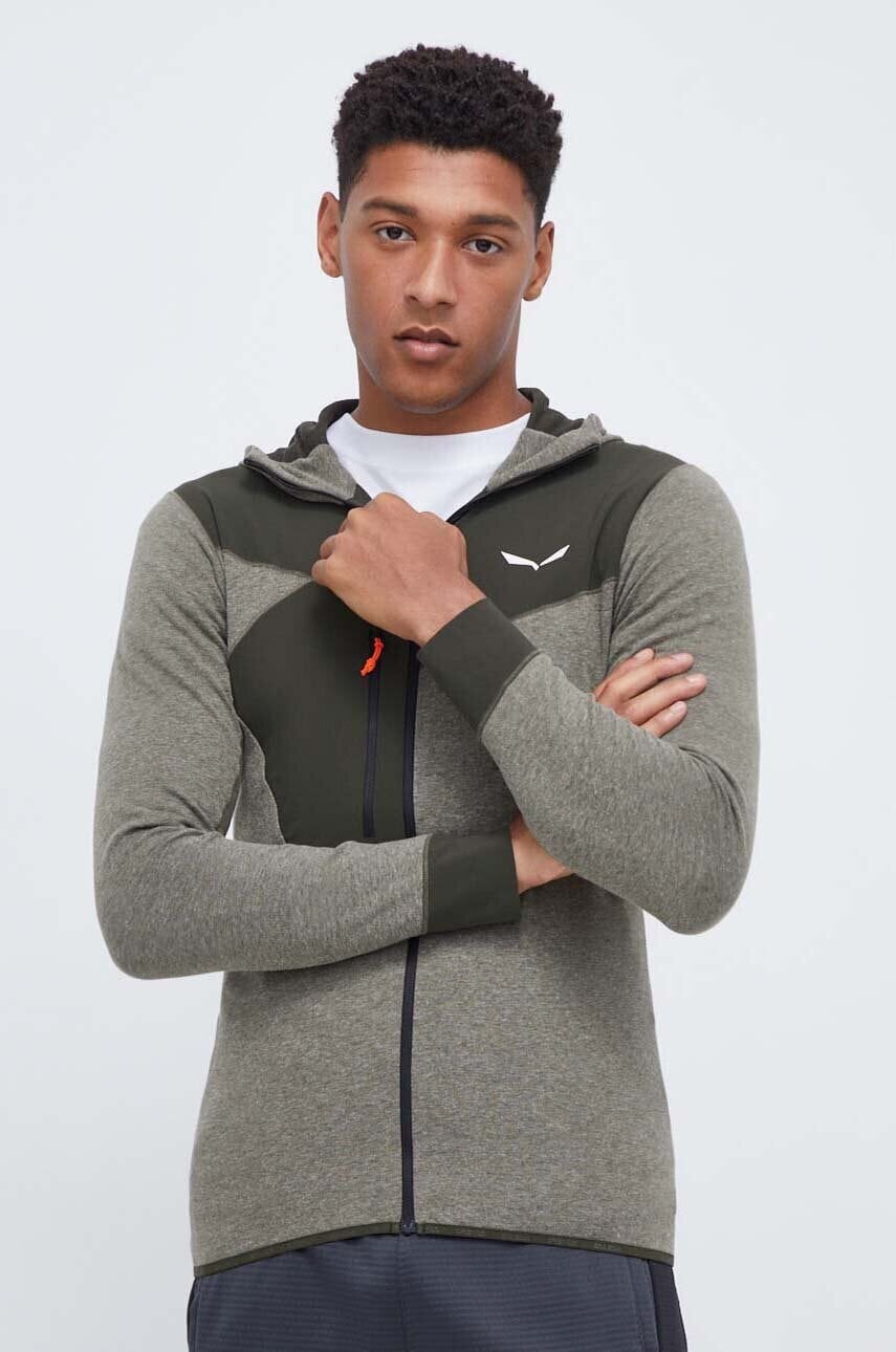 Športová mikina Salewa Puez 2 Dry pánska, zelená farba, s kapucňou, vzorovaná