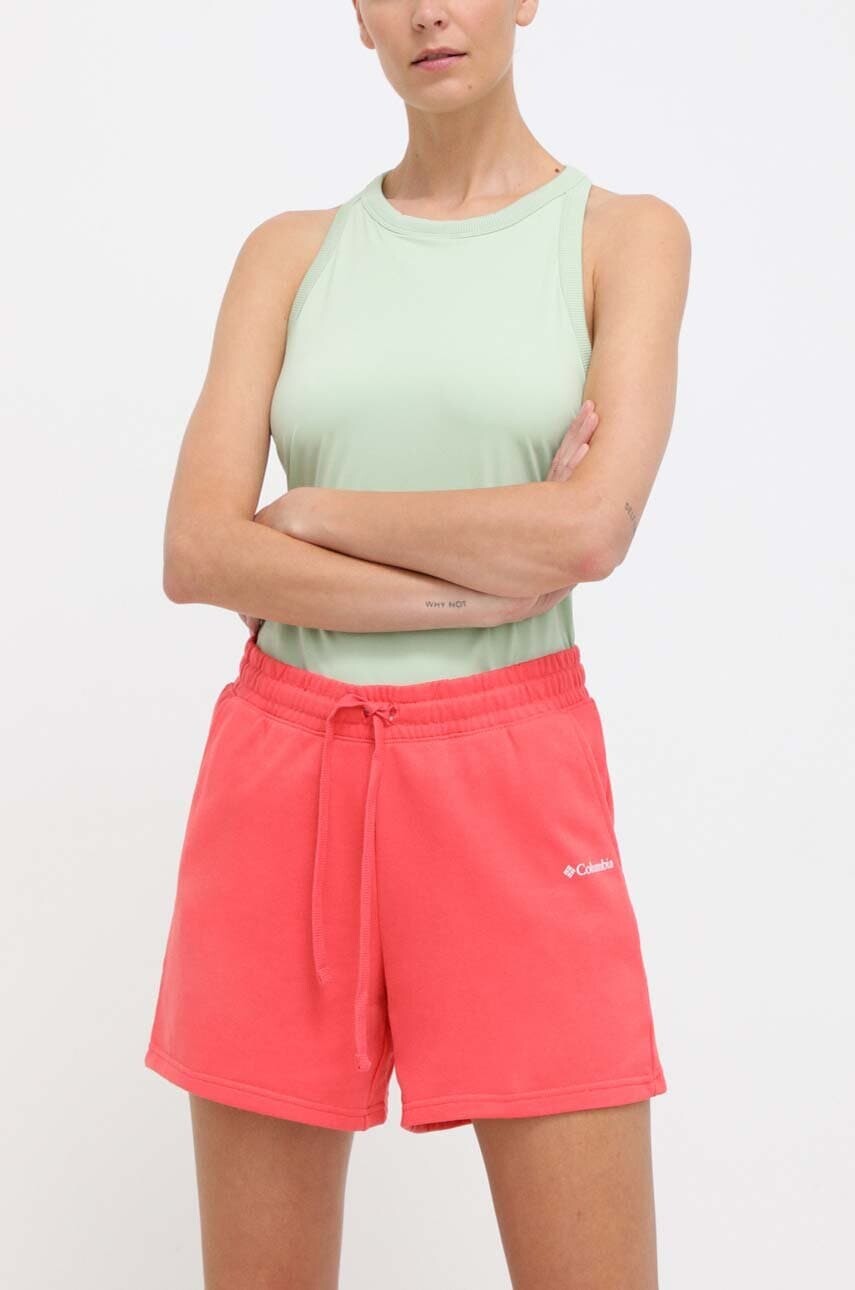 Šortky Columbia Trek dámske, červená farba, s potlačou, vysoký pás, 2032941