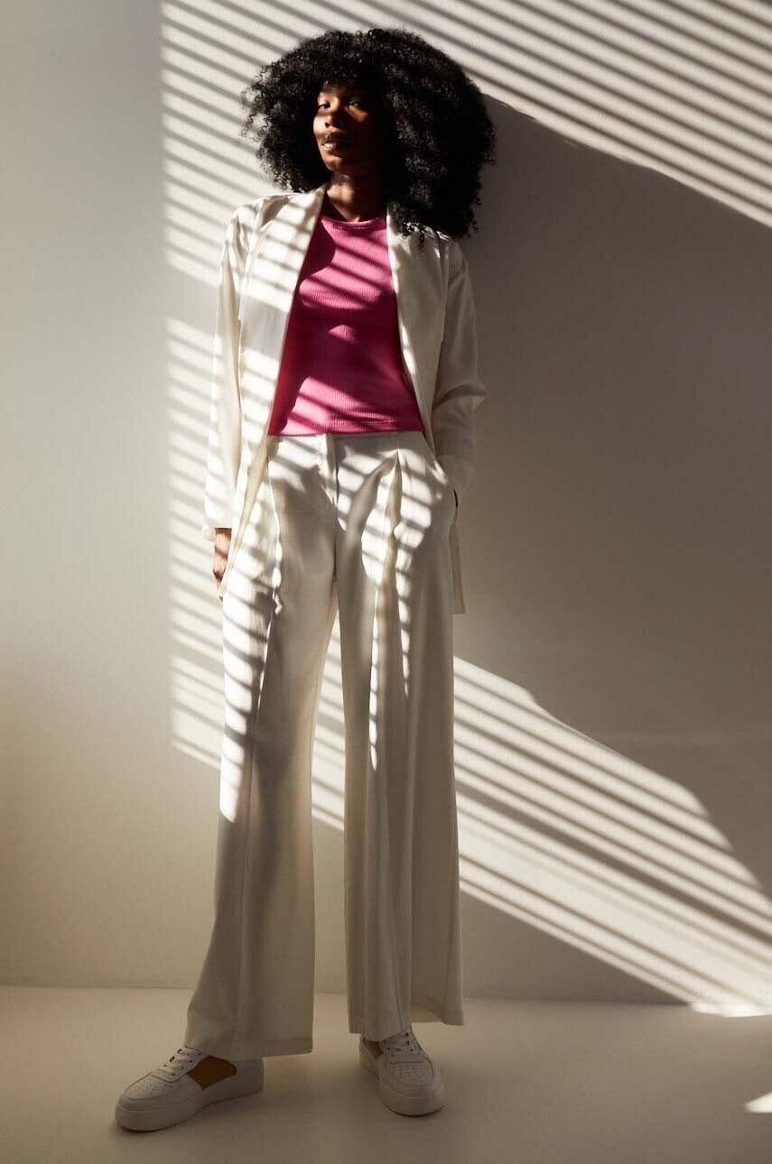 Bunda s ľanom Answear.LAB béžová farba, bez zapínania, jednofarebné