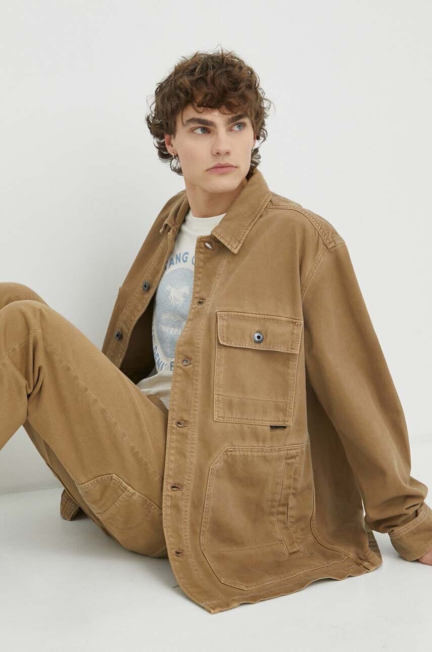 Rifľová bunda G-Star pánska, hnedá farba, prechodná