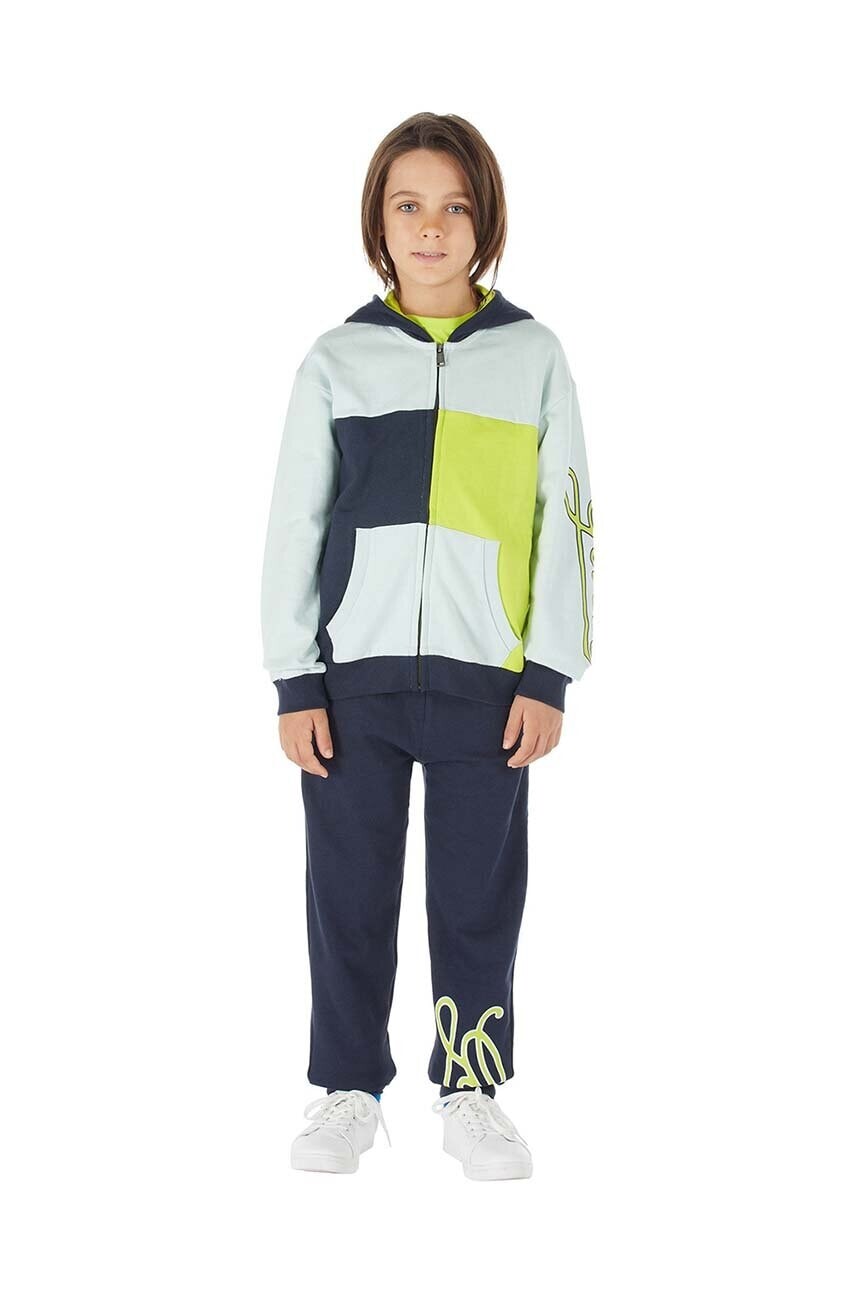 Bavlnená mikina Guess zelená farba, s kapucňou, vzorovaná