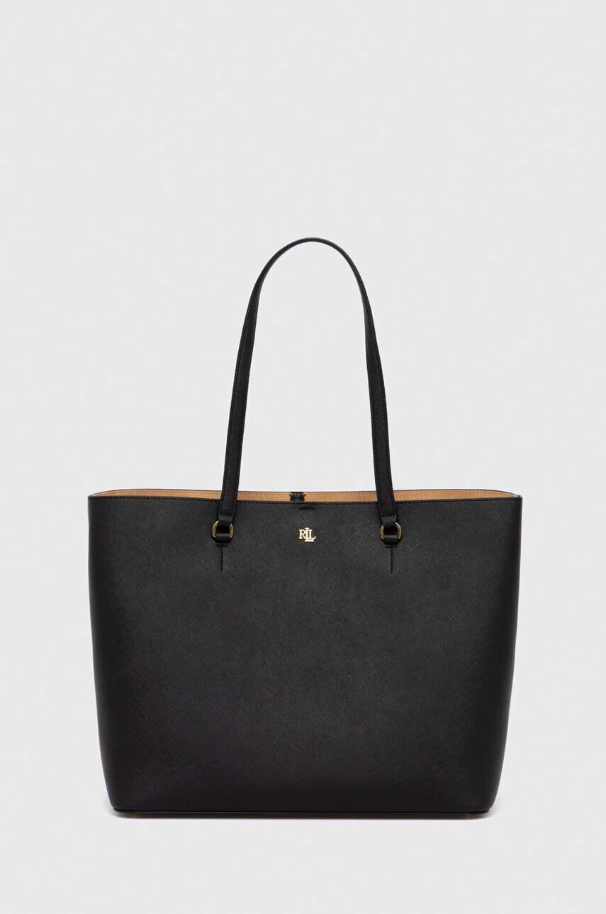Kožená kabelka Lauren Ralph Lauren čierna farba,431911655