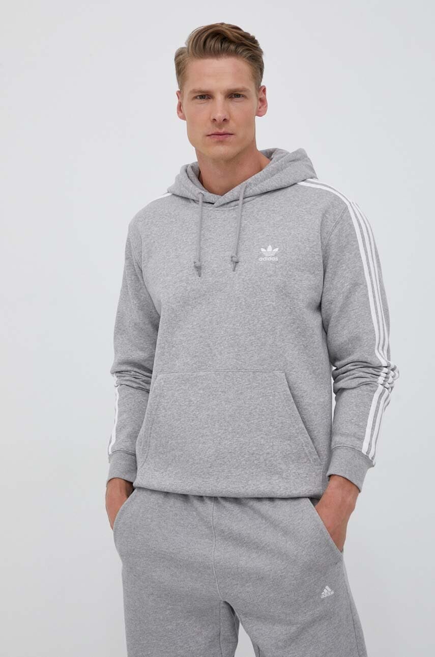 Mikina adidas Originals 3-Stripes pánska, šedá farba, s kapucňou, melanžová, IL2496