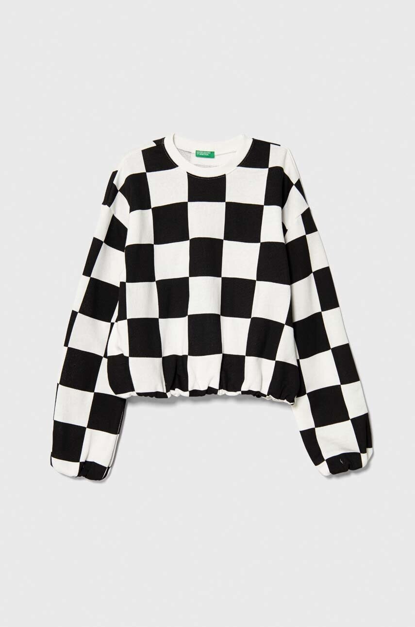 Detská bavlnená mikina United Colors of Benetton čierna farba, vzorovaná