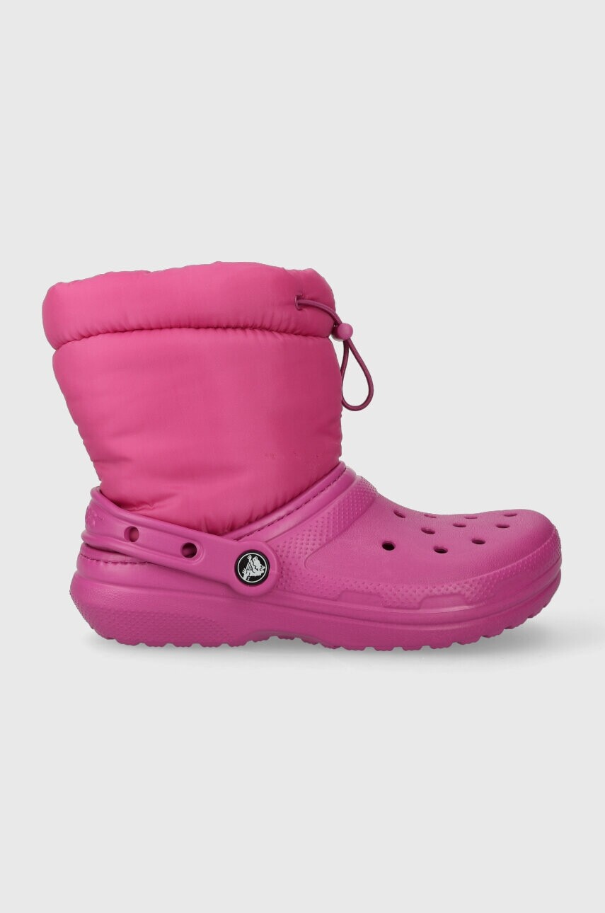 Detské snehule Crocs Classic Lined Neo Puff ružová farba
