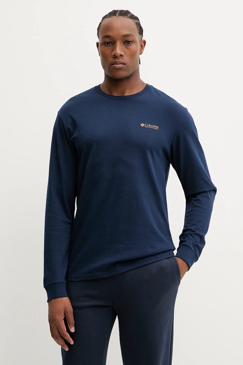 Bavlnené tričko s dlhým rukávom Columbia Explorers Canyon čierna farba, jednofarebné, 2054553