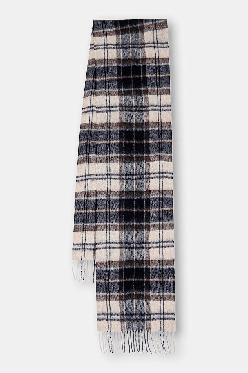 Vlnený šál Barbour šedá farba, vzorovaná