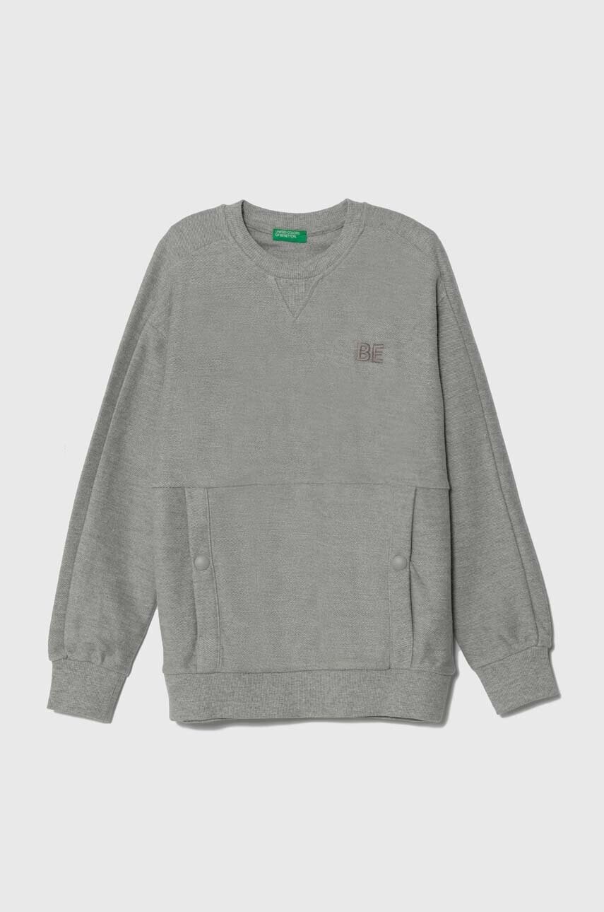 Detská bavlnená mikina United Colors of Benetton šedá farba, jednofarebná