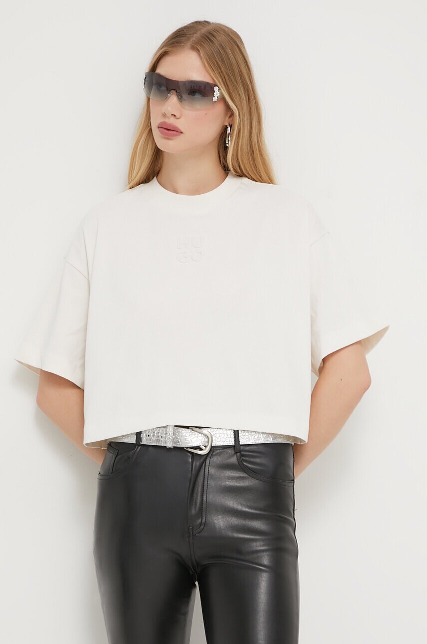 Bavlnené tričko HUGO biela farba