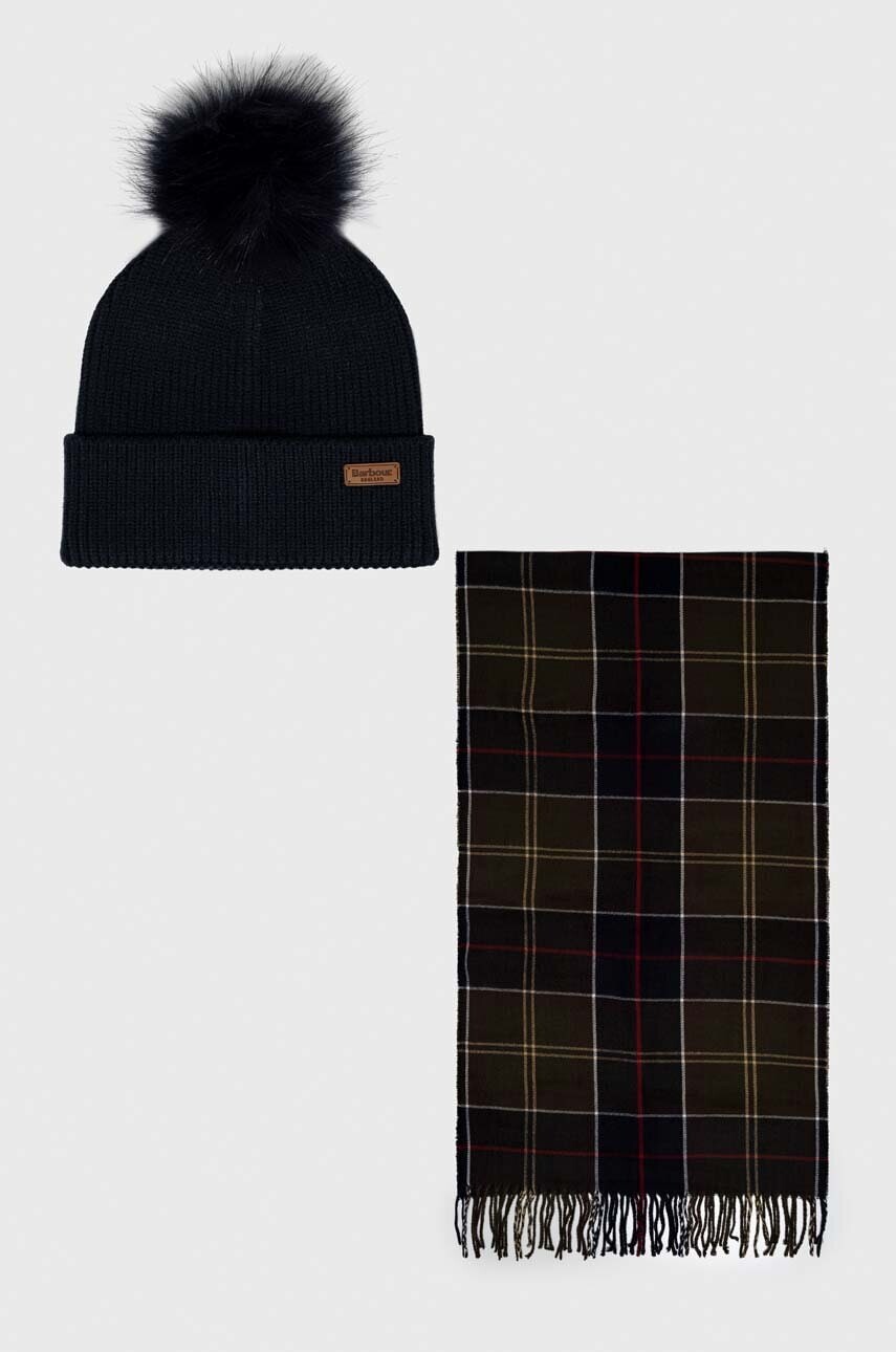 Čiapka a šál Barbour tmavomodrá farba, LGS0054