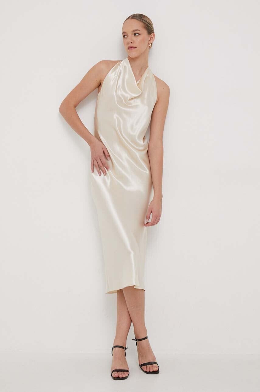 Šaty Calvin Klein béžová farba, midi, priliehavé