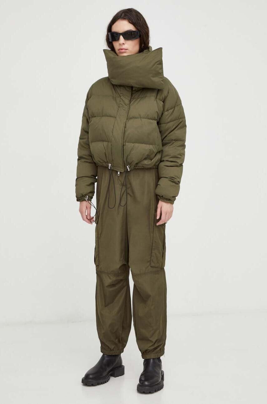 Nohavice Herskind Edwin dámske, zelená farba, strih cargo, vysoký pás