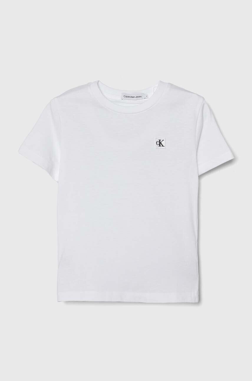 Detské bavlnené tričko Calvin Klein Jeans biela farba, jednofarebné