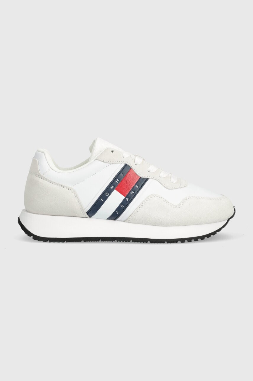 Kožené tenisky Tommy Jeans TJM MODERN RUNNER biela farba, EM0EM01316