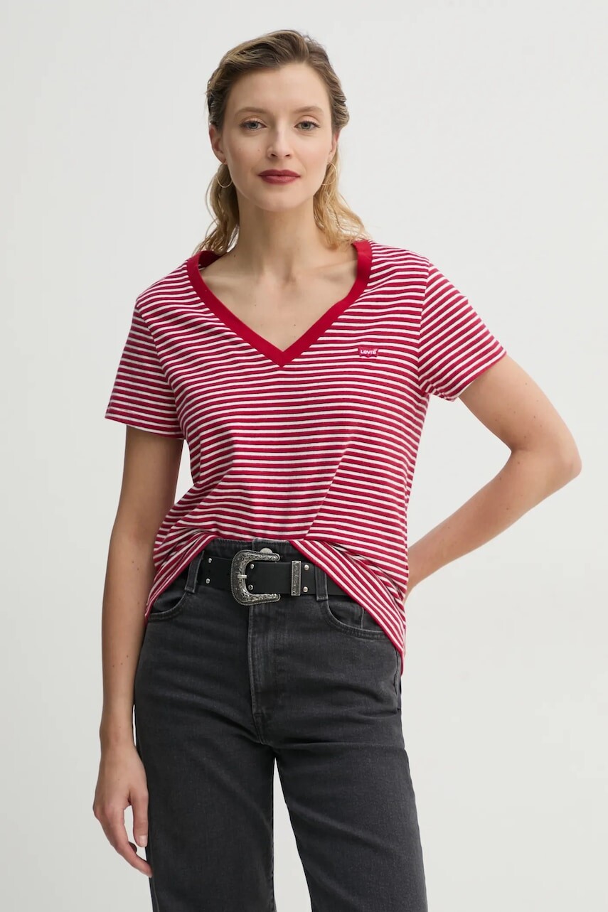 Bavlnené tričko Levi's dámsky, červená farba