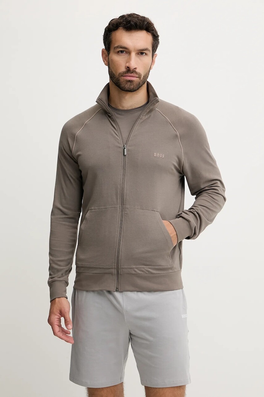 Mikina s kapucňou BOSS šedá farba, jednofarebná, 50515307