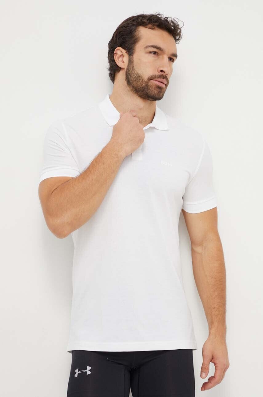 Bavlnené polo tričko Boss Green biela farba,jednofarebný,50507583