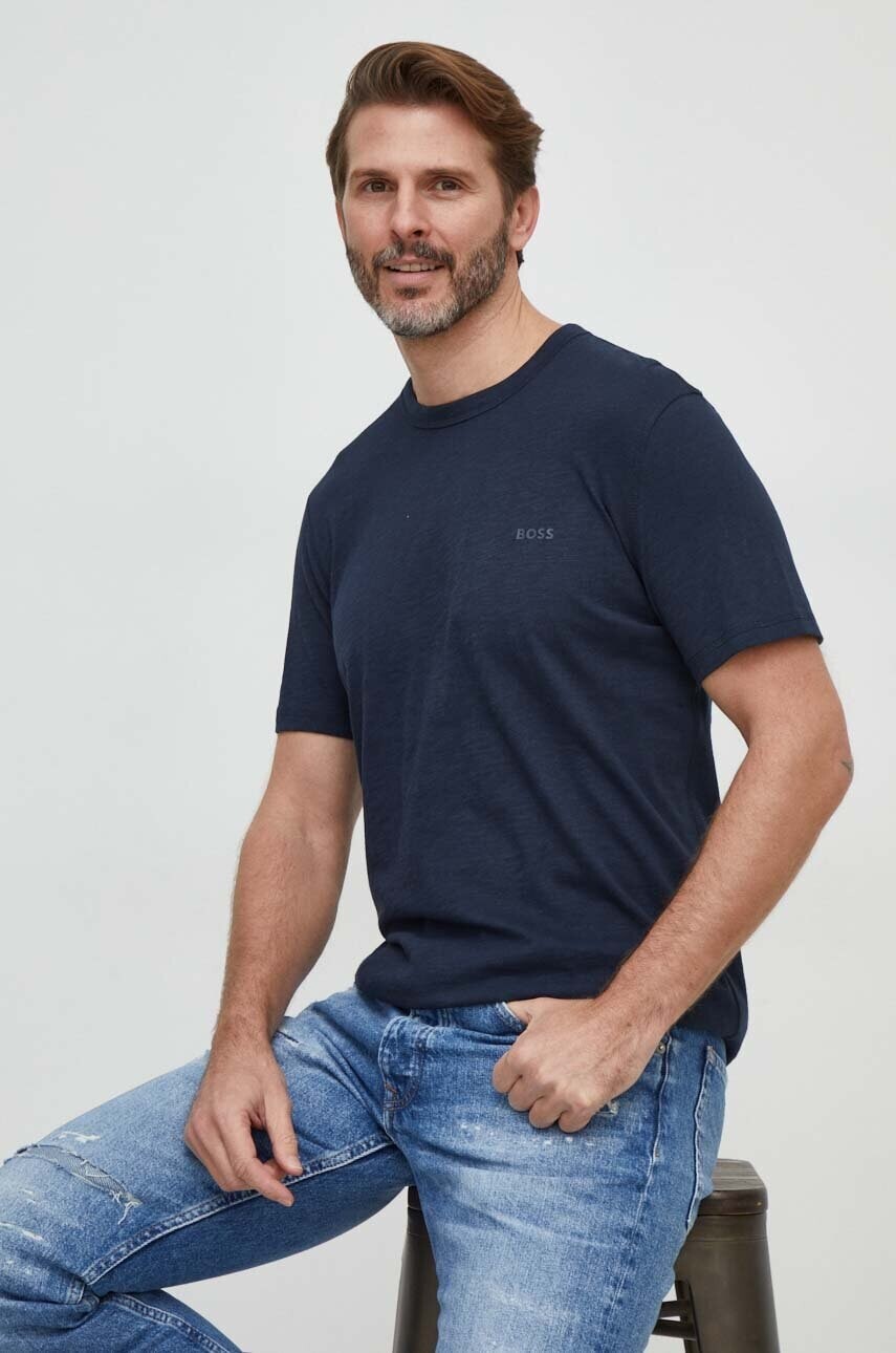 Bavlnené tričko BOSS Orange pánske, tmavomodrá farba, jednofarebné, 50508243