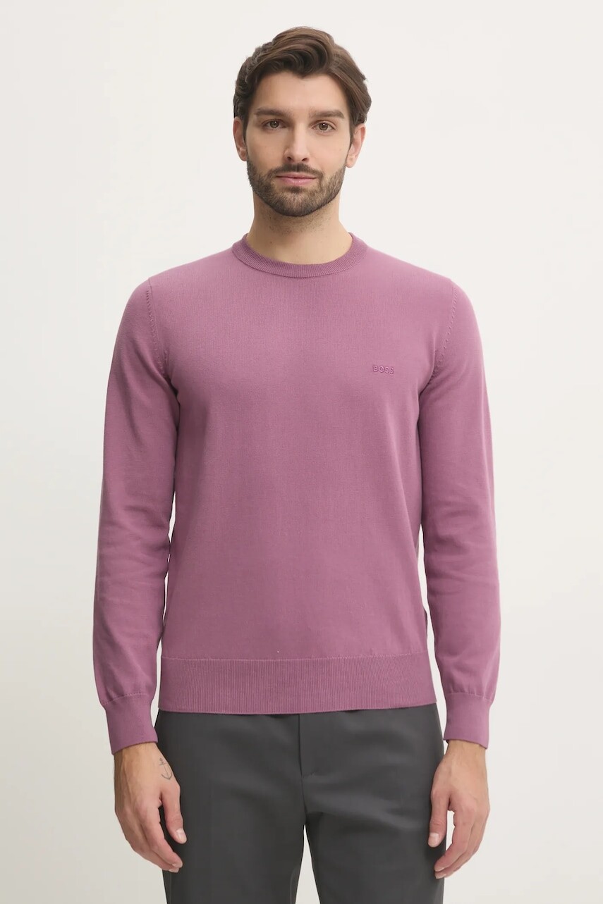 Bavlnený sveter BOSS ružová farba, tenký