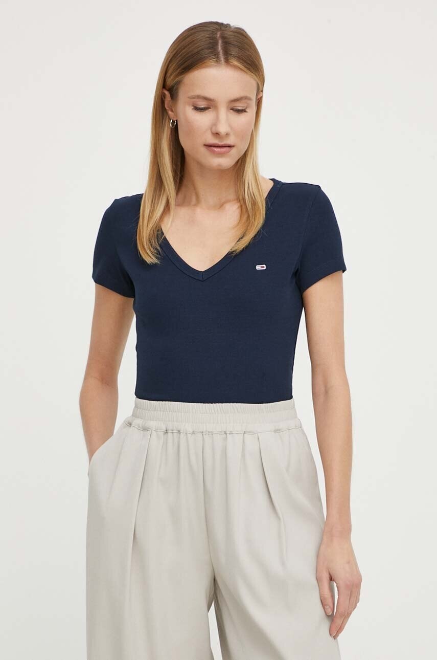 Tričko Tommy Jeans dámske, tmavomodrá farba, DW0DW17385