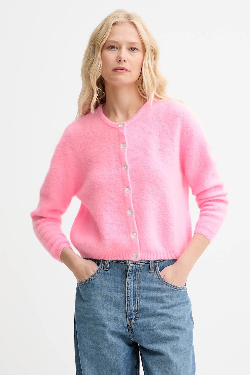 Vlnený kardigán American Vintage GILET ML COL ROND šedá farba, VITO19E