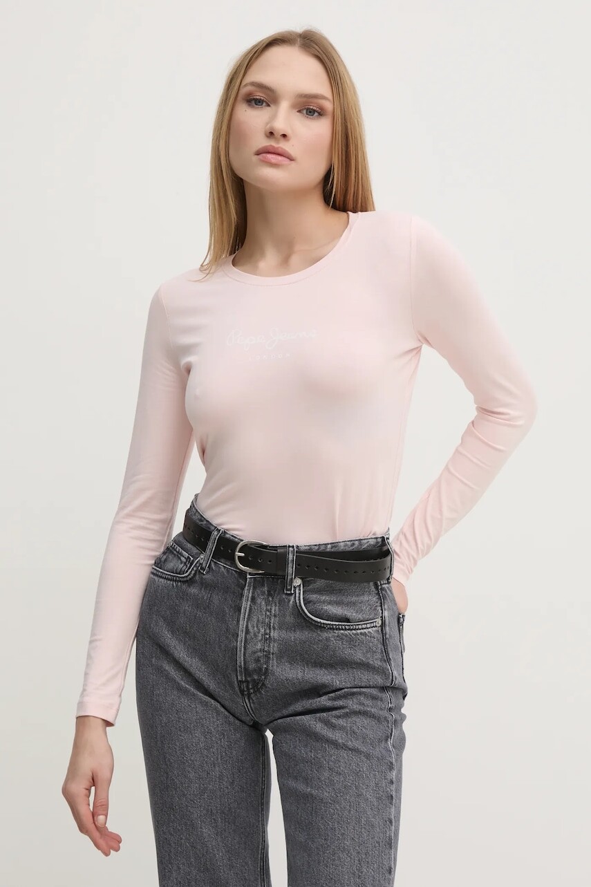 Tričko s dlhým rukávom Pepe Jeans dámsky, ružová farba