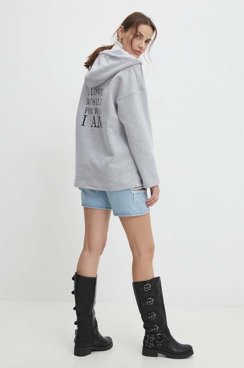 Mikina Answear.LAB dámska, šedá farba, s kapucňou, jednofarebná