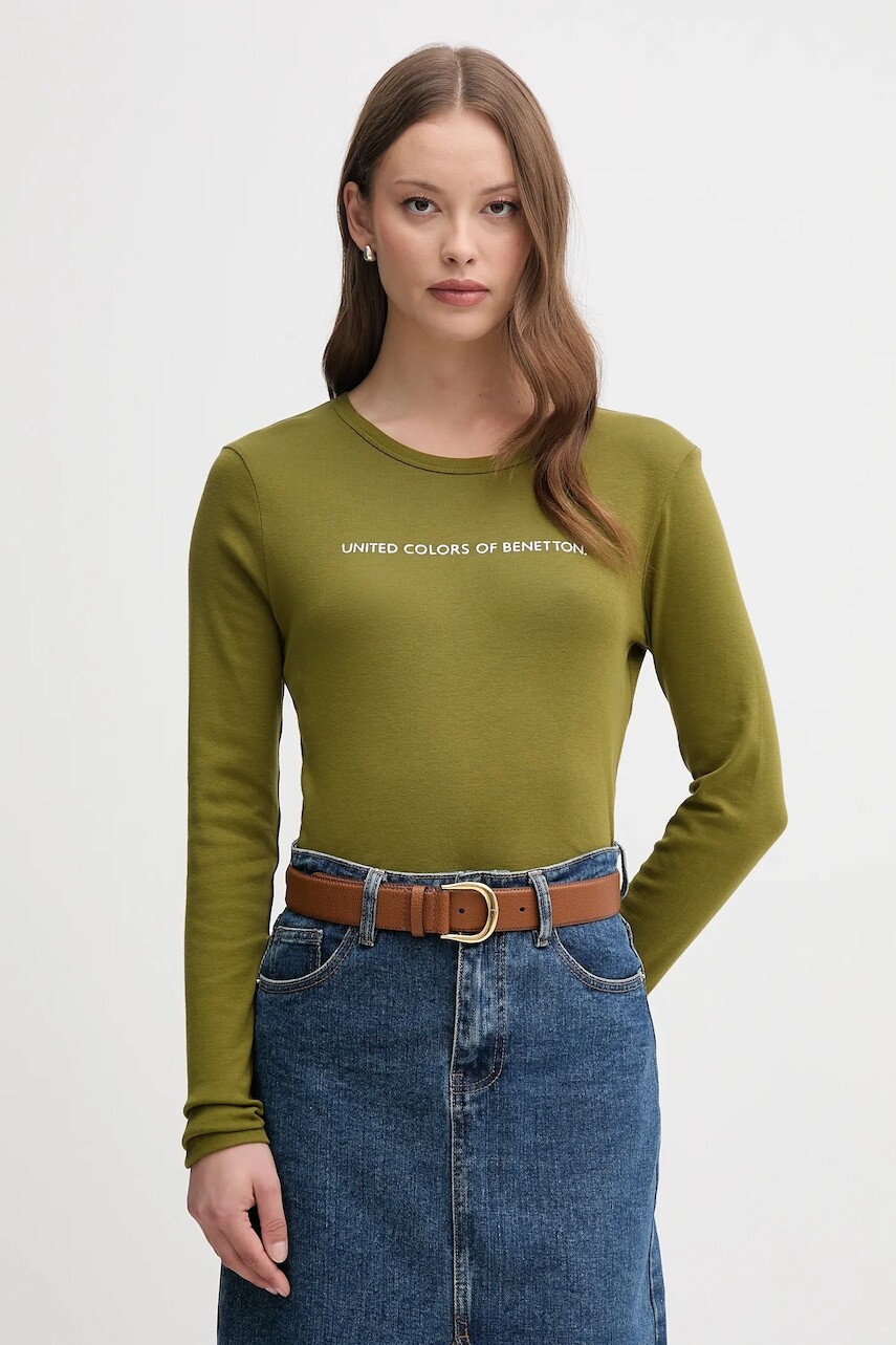 Bavlnené tričko s dlhým rukávom United Colors of Benetton fialová farba, 3GA2E16G0