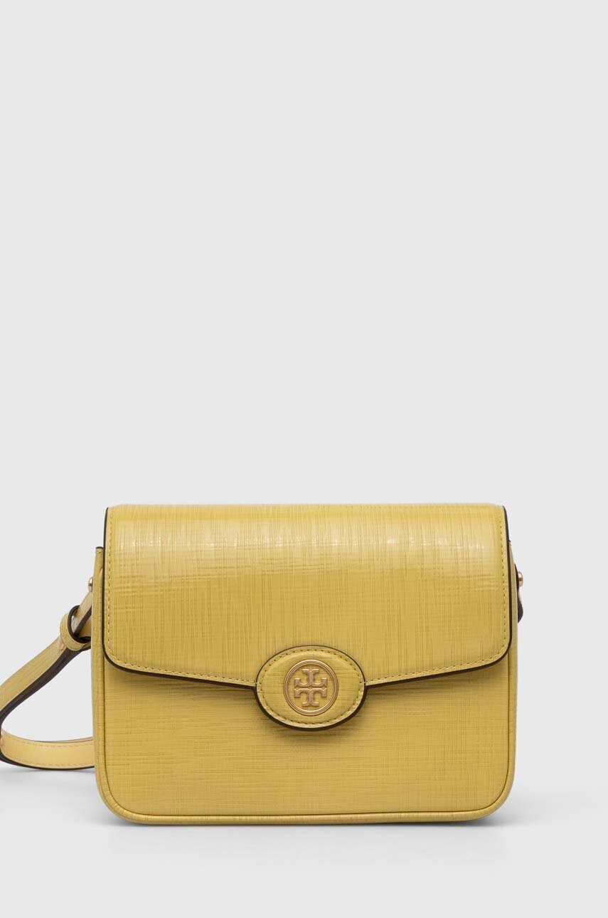 Kožená kabelka Tory Burch Robinson Crosshatched žltá farba, 154731.700