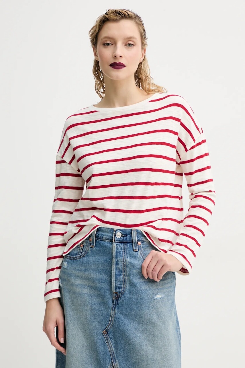 Bavlnené tričko s dlhým rukávom Levi's béžová farba