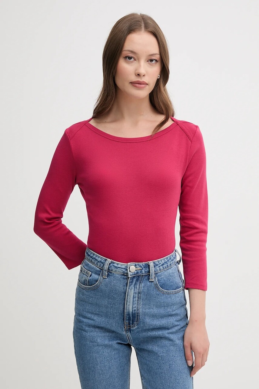 Bavlnené tričko s dlhým rukávom United Colors of Benetton ružová farba, 3GA2E16A1