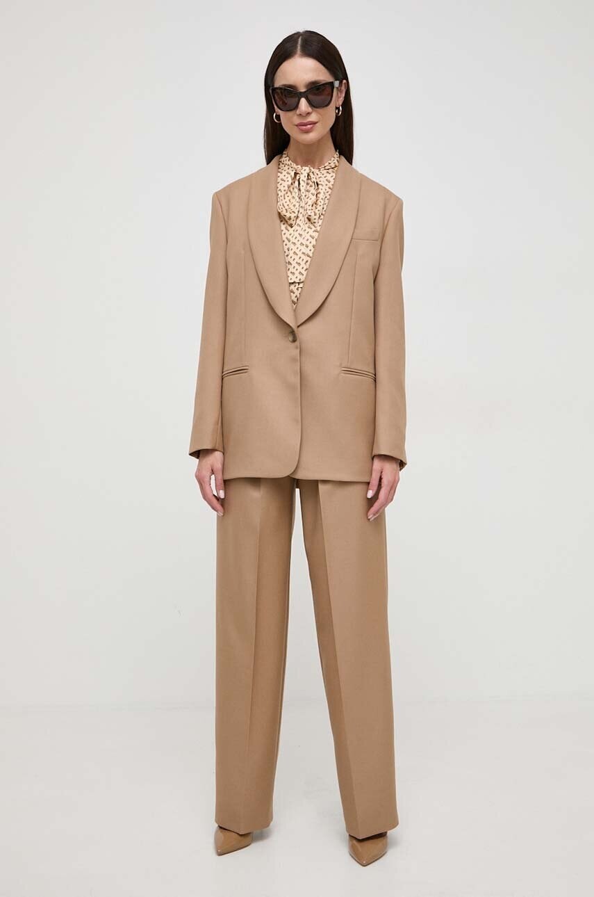 Vlnené sako BOSS béžová farba, jednoradové, jednofarebné, 50505859