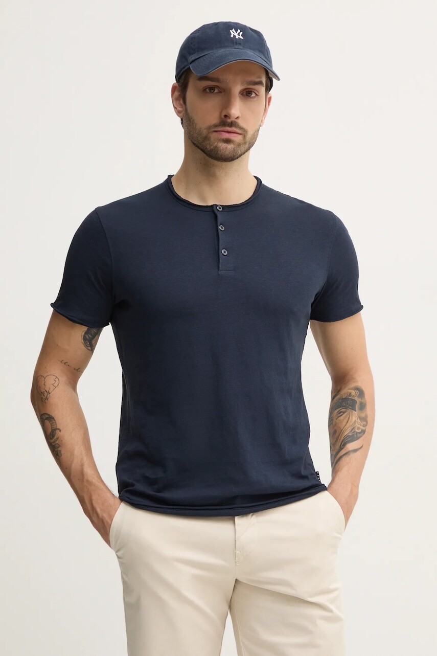 Bavlnené tričko Sisley pánske, béžová farba, jednofarebný, 3WF0S1009