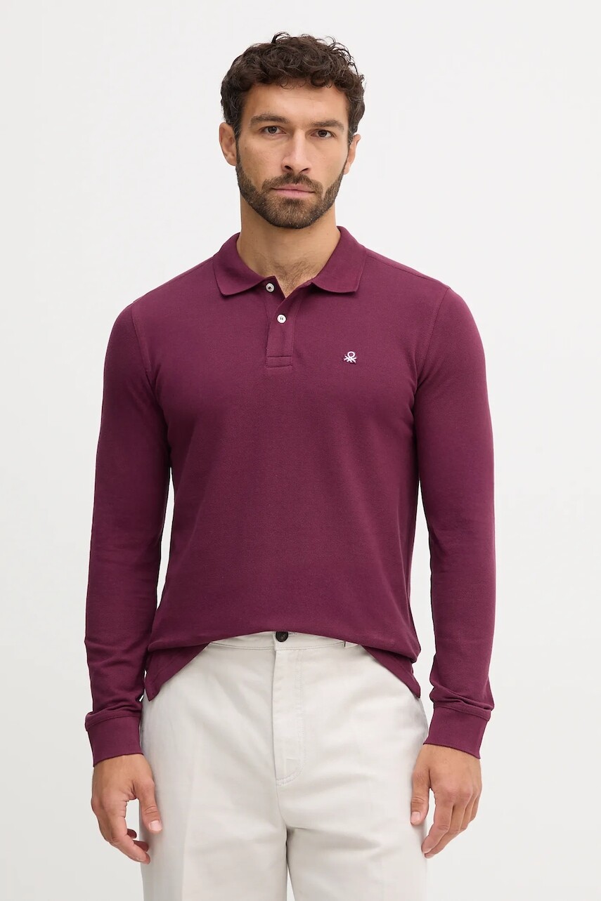 Bavlnené tričko s dlhým rukávom United Colors of Benetton biela farba, jednofarebná