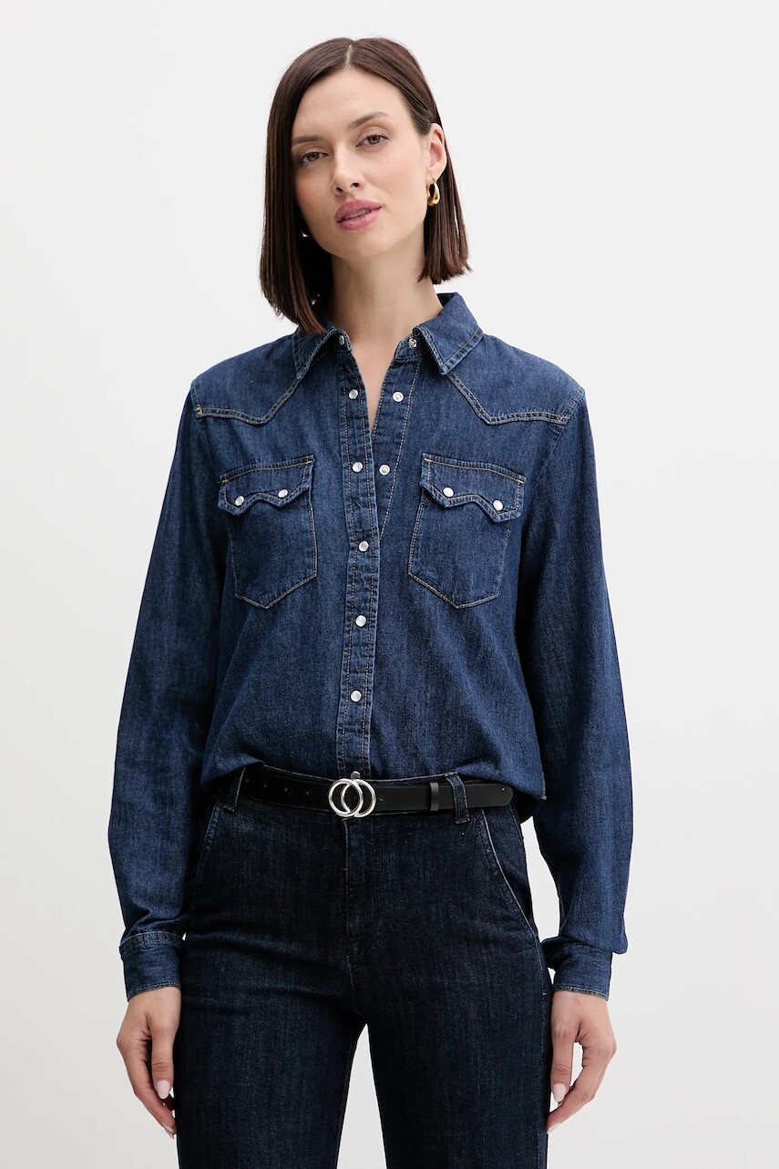 Rifľová košeľa United Colors of Benetton modrá farba, regular, s klasickým golierom