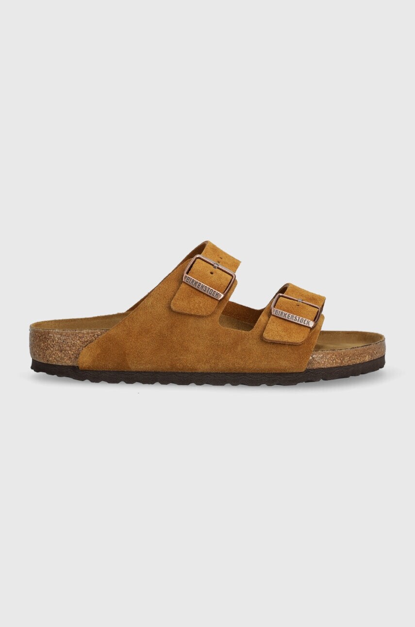Semišové šľapky Birkenstock Arizona pánske, hnedá farba, 1027082