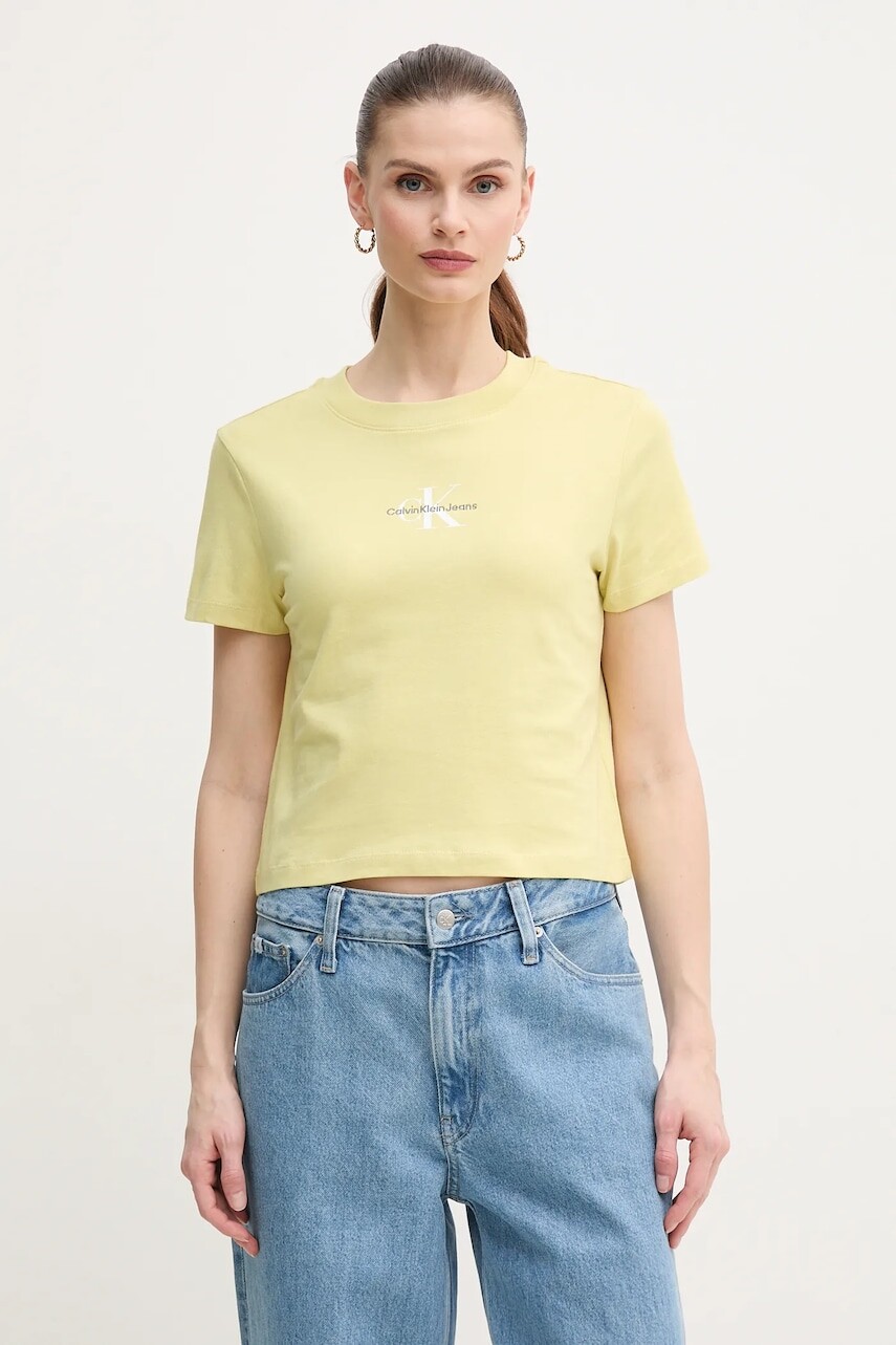 Bavlnené tričko Calvin Klein Jeans dámske, žltá farba, J20J223113