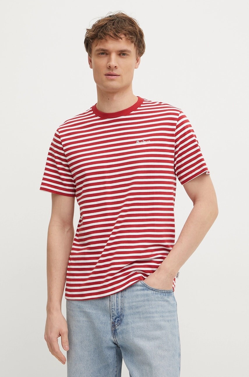 Bavlnené tričko Pepe Jeans pánsky, oranžová farba, vzorovaný