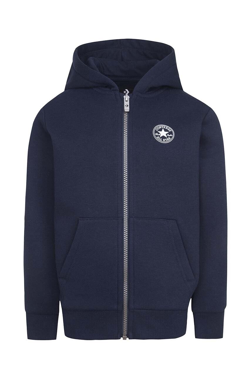 Detská mikina Converse zelená farba, s kapucňou, jednofarebná