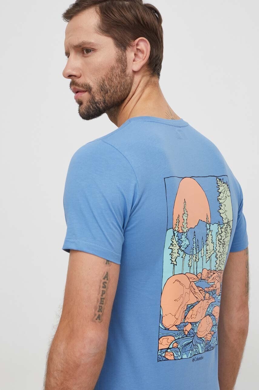 Bavlnené tričko Columbia Rapid Ridge pánske, modrá farba, s potlačou, 1934824