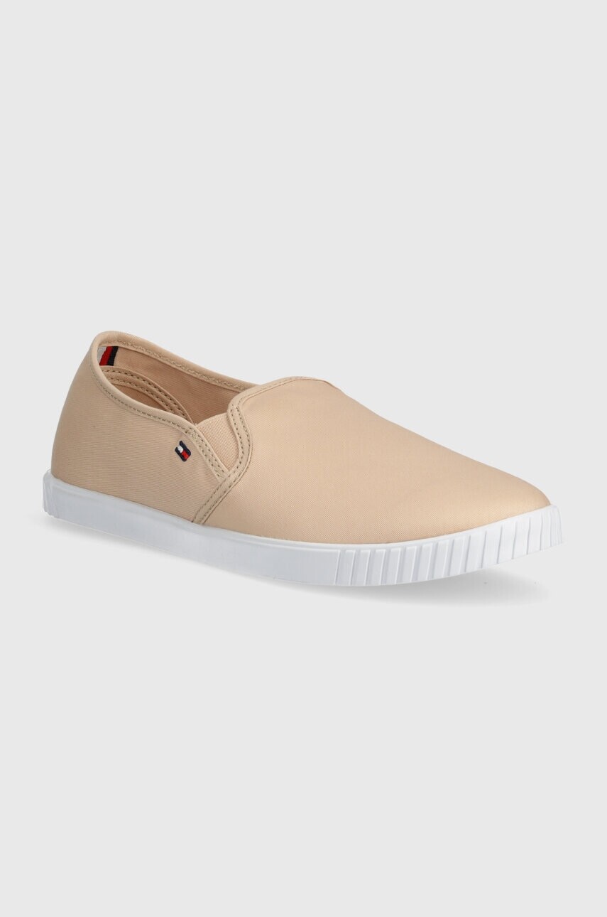 Tenisky Tommy Hilfiger CANVAS SLIP-ON SNEAKER dámske, béžová farba, FW0FW07806