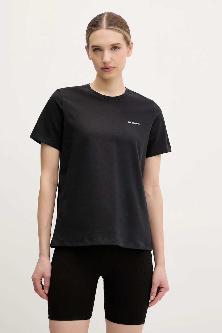 Bavlnené tričko Columbia dámsky, čierna farba