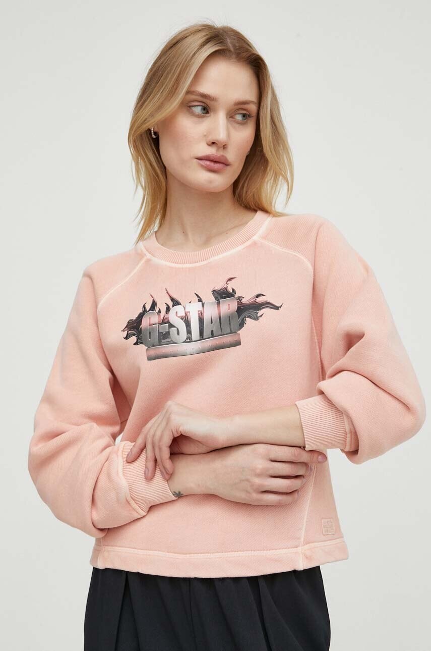 Bavlnená mikina G-Star dámska, ružová farba, s potlačou