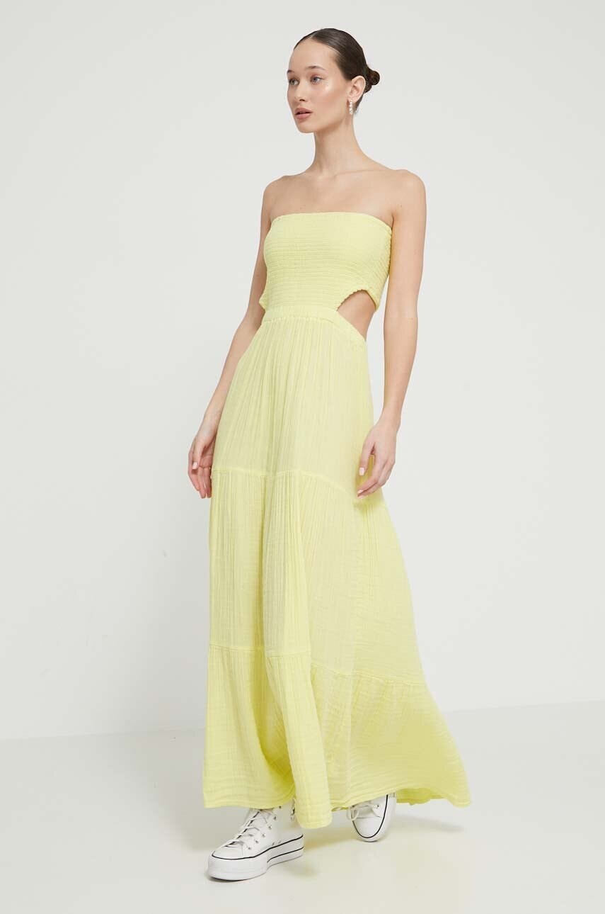 Bavlnené šaty Rip Curl žltá farba, maxi, áčkový strih