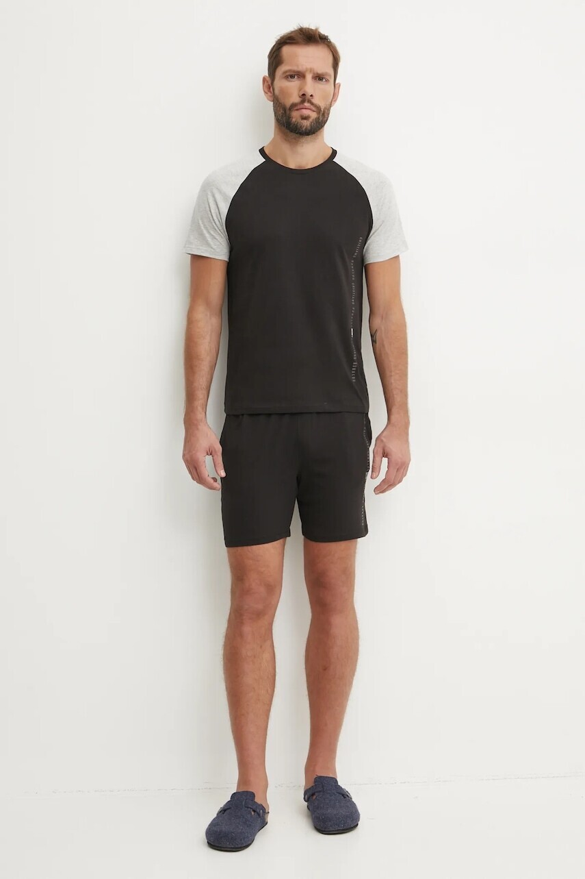 Bavlnené pyžamo CR7 Cristiano Ronaldo čierna farba, jednofarebné