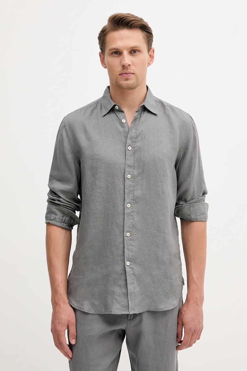 Ľanová košeľa United Colors of Benetton regular, s klasickým golierom, 5BKU5QJG8