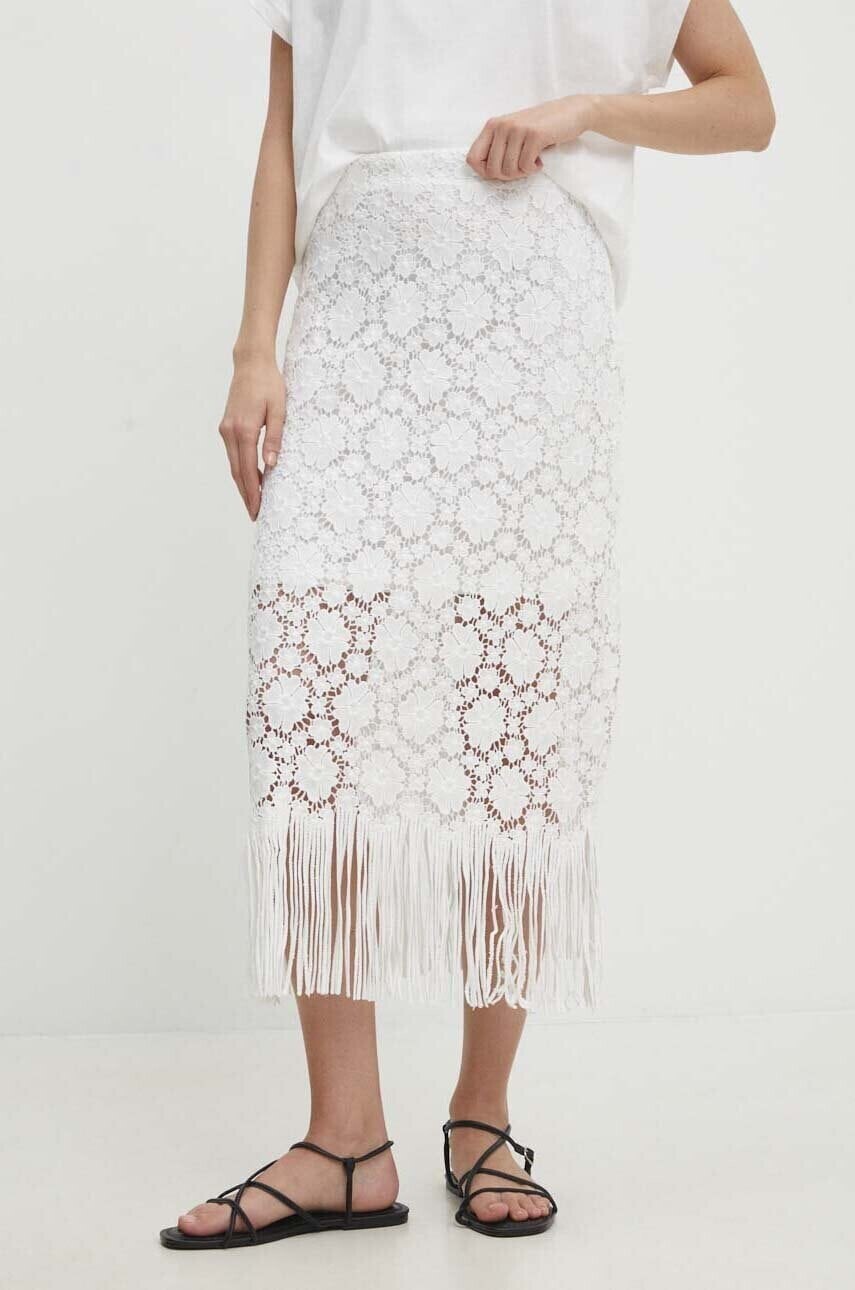 Sukňa Answear.LAB biela farba, midi, rovný strih